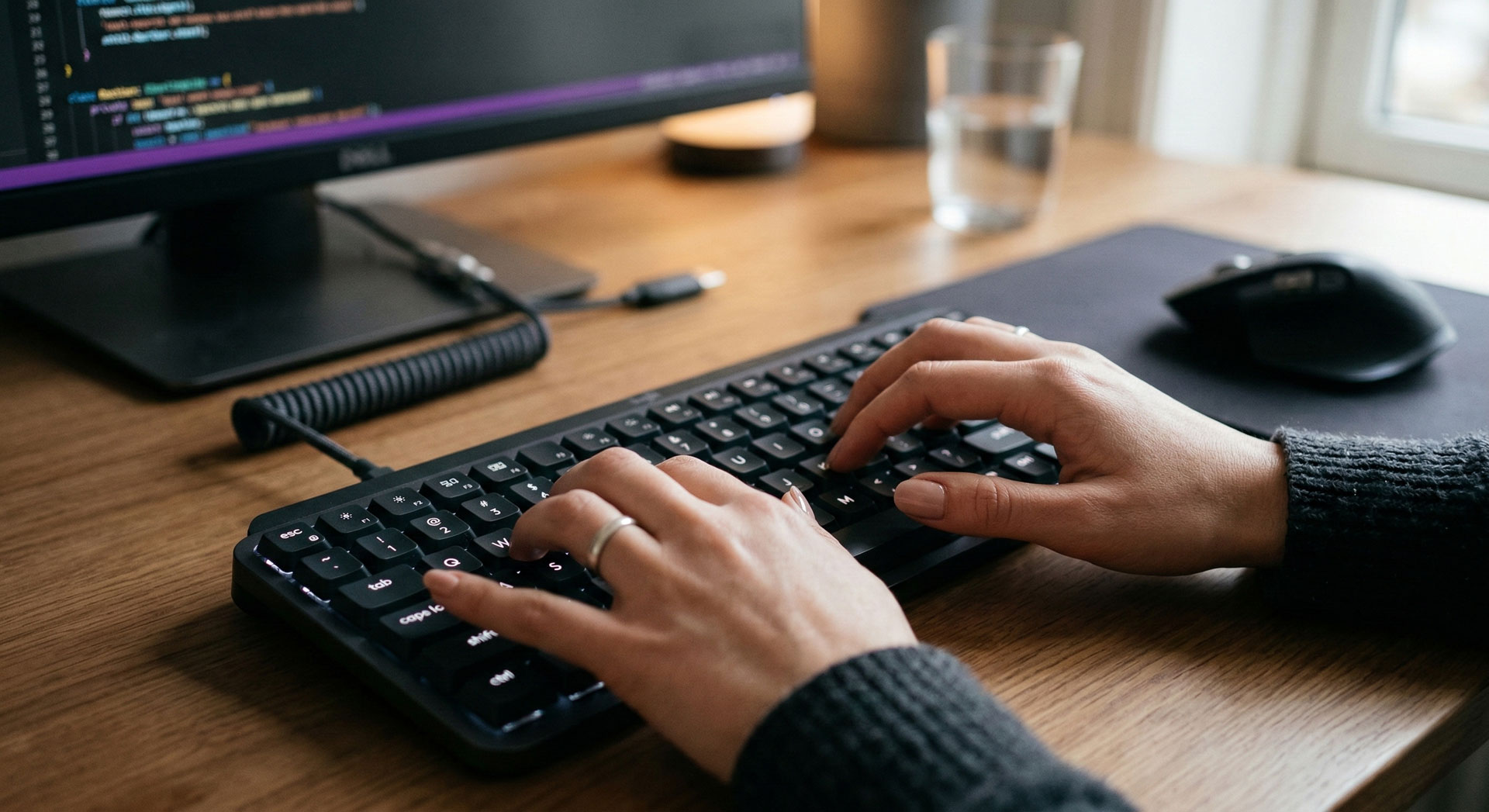 AI generated person typing on a computer keyboard